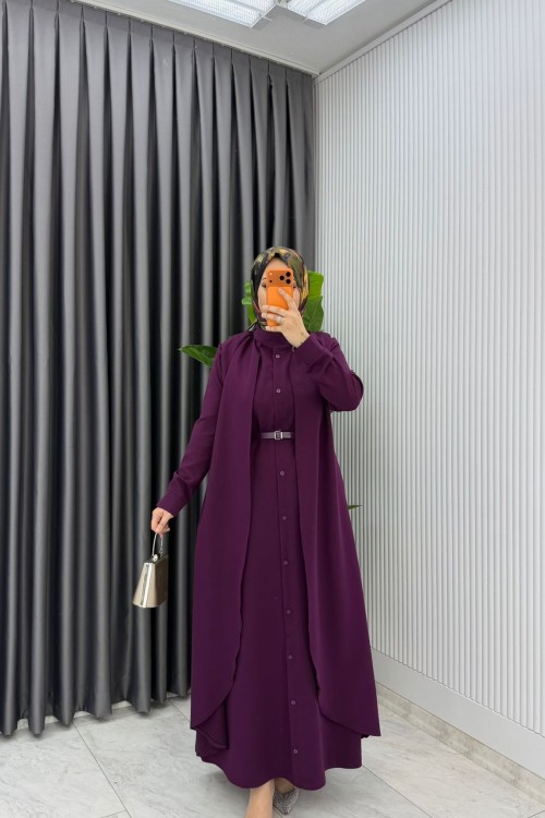 Mürdüm Premium Pera Elbise Ferace Tesettür Giyim