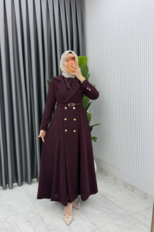 Mürdüm Premium Naz Jile Ferace Takım Tesettür Giyim