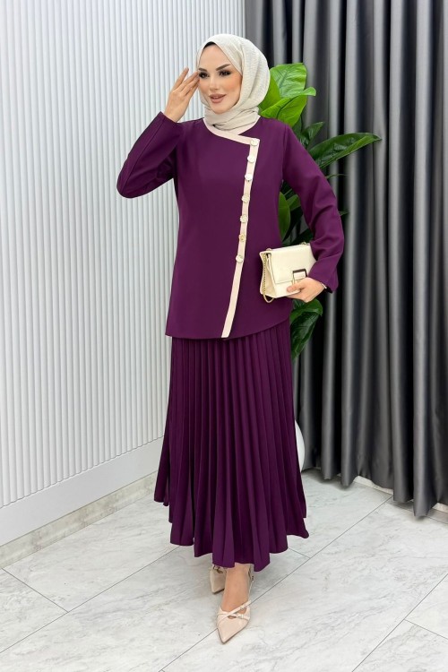 Mürdüm Rabia Etek Takım Tesettür Giyim