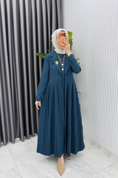Petrol Broşlu Premıum Sibel Tasarım Takım Tesettür Giyim