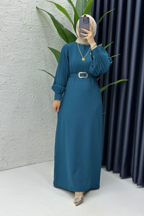 Petrol Narin Elbise Tesettür Giyim