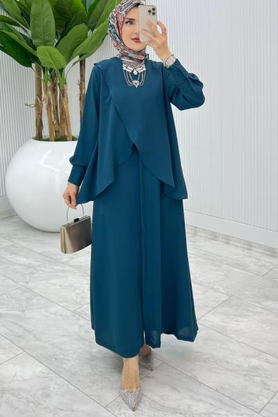 Petrol Premium Asalet Ferace Elbise Tesettür Giyim