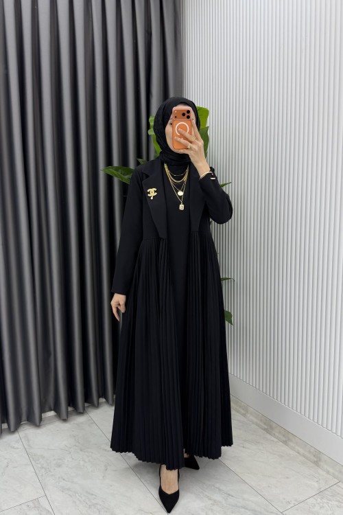 Siyah  Broşlu Premıum Sibel Tasarım Takım Tesettür Giyim