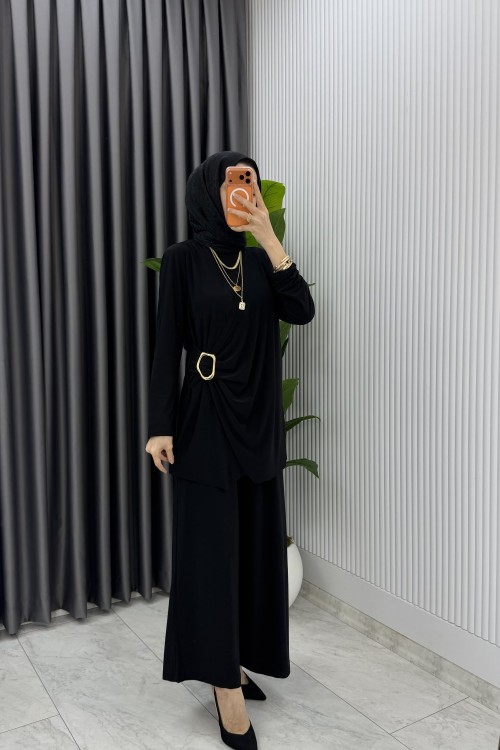 Siyah Figen Pantolon Takım Tesettür Giyim
