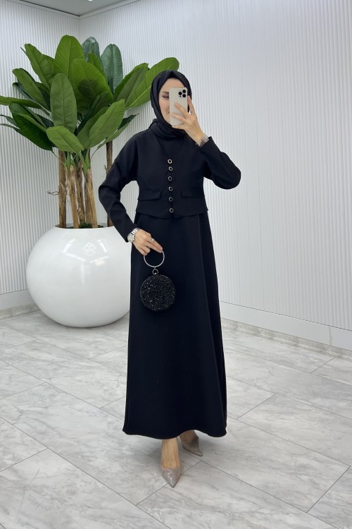 Siyah  Hasibe Elbise Takım Tesettür Giyim