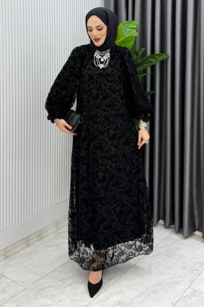 Siyah Lale Elbise Tesettür Giyim