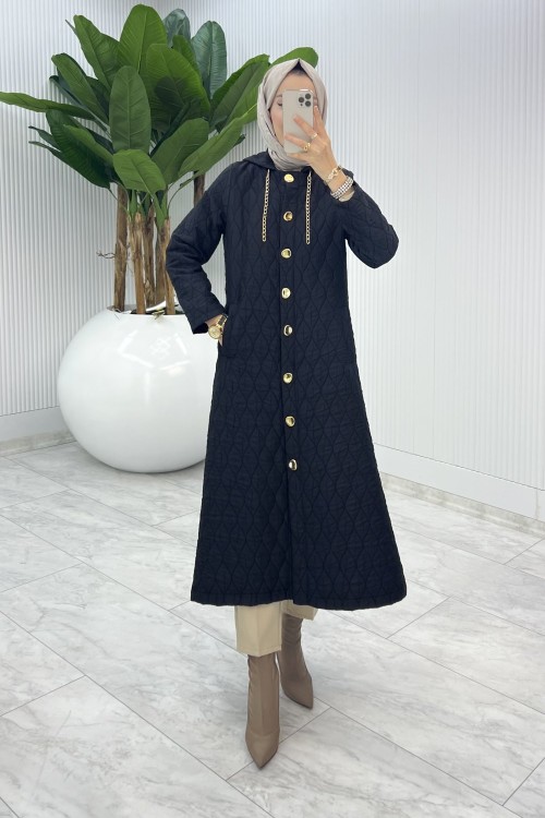 Siyah Leman Kapitone Mont Tesettür Giyim