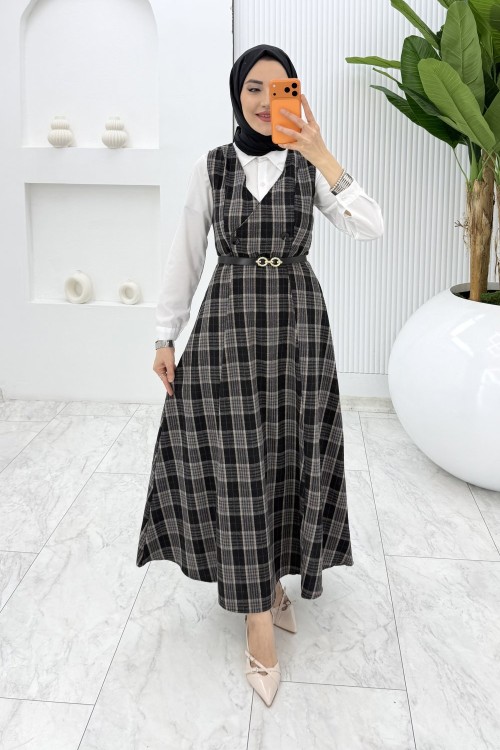 Siyah Leyla Ekose Jile Tesettür Giyim