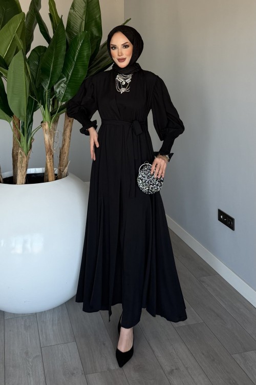 Siyah Meşk Abaya Takım Tesettür Giyim