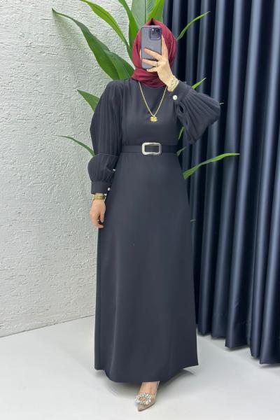 Siyah Narin Elbise Tesettür Giyim