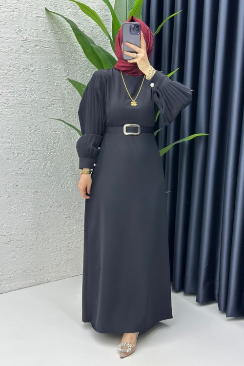 Siyah Narin Elbise Tesettür Giyim