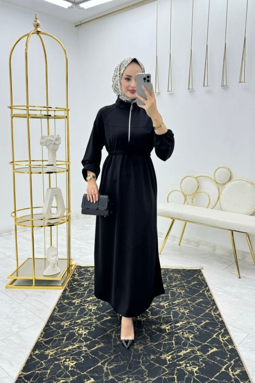 Siyah Nazlı Elbise Tesettür Giyim