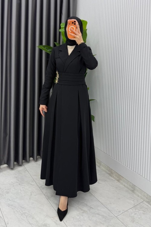 Siyah Premium Hülya Ferace Elbise Tesettür Giyim