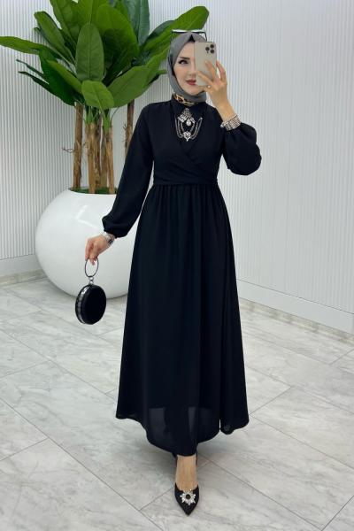 Siyah Premıum Dilara Elbise Tesettür Giyim
