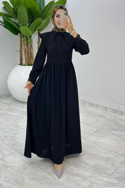 Siyah Premium Bebe Yaka Elbise Tesettür Giyim