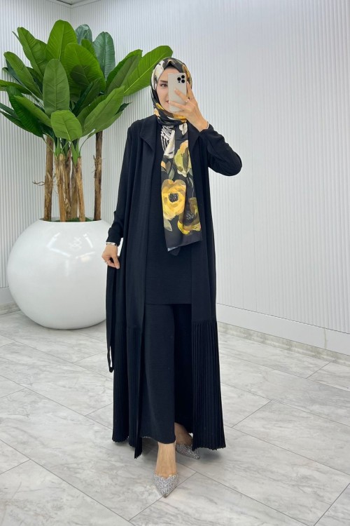 Siyah Premium Üçlü Derin Takım Tesettür Giyim