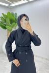 Siyah Premium Kaşe Kaban Tesettür Giyim