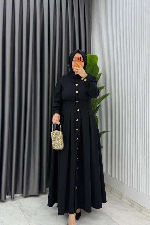Siyah Premium Asel Elbise Tesettür Giyim