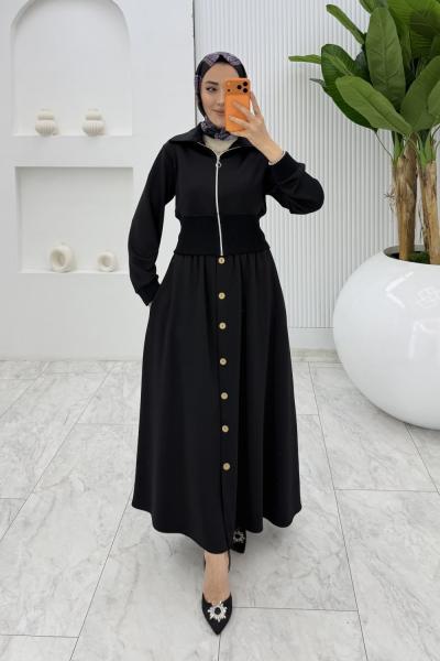 Siyah Şazeli Premium Etek Takım Tesettür Giyim