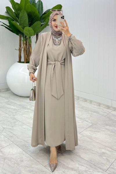 Taş Premıum Melek Abaya Takım Tesettür Giyim