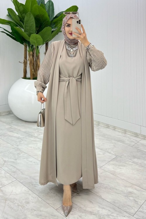 Taş Premıum Melek Abaya Takım Tesettür Giyim