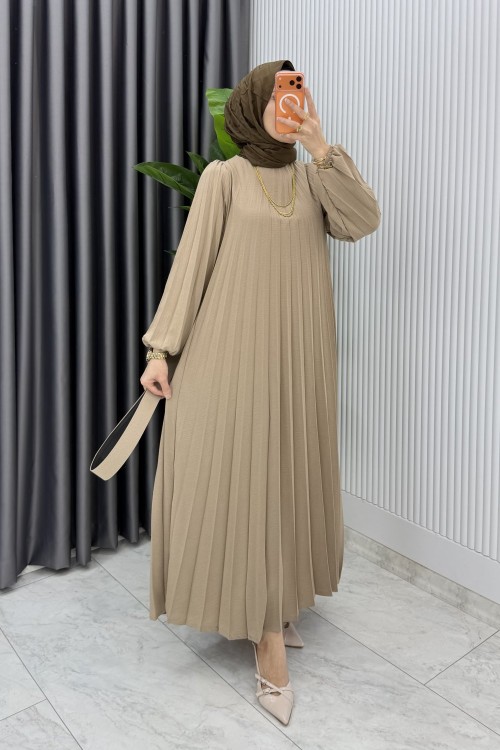 Vizon Hifa Piliseli Elbise Tesettür Giyim