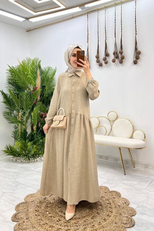 Vizon Yaren Keten Elbise Tesettür Giyim