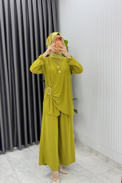 Yağ Yeşil Figen Pantolon Takım Tesettür Giyim