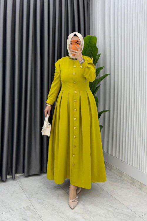 Yağ Yeşil Premium Asel Elbise Tesettür Giyim
