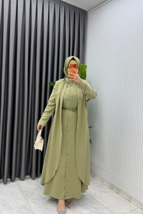 Yağ Yeşil Premium Pera Elbise Ferace Tesettür Giyim