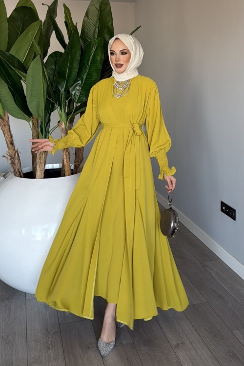 Yağyeşili Meşk Abaya Takım Tesettür Giyim