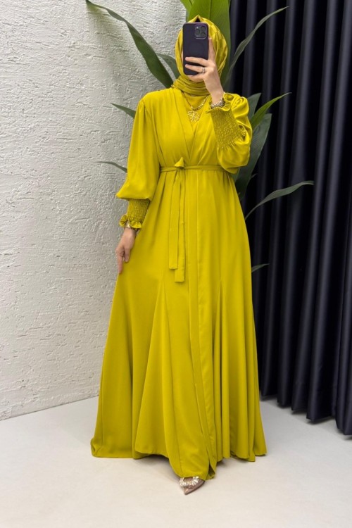 Yağyeşili Mihra  Abaya Takım Tesettür Giyim