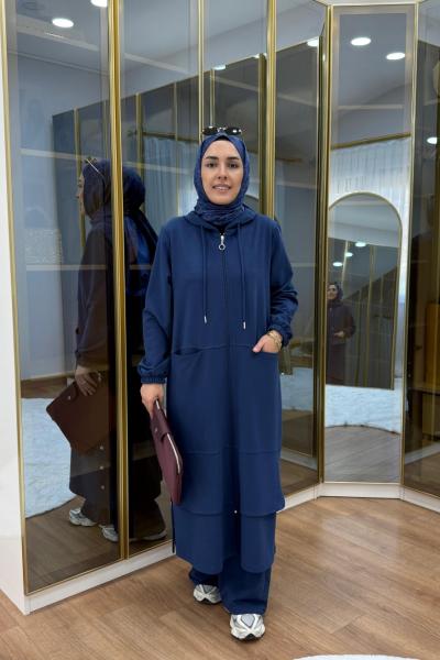 Aller Detaylı Kapüşonlu İkili Takım İndigo