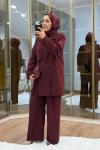 Bağcık Detaylı Ceket Takım Bordo