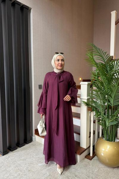 Bağlama Detay Tensel Elbise Bordo