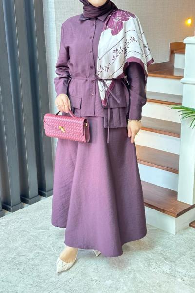 Cep Detaylı Cupra Etekli Takım Mürdüm