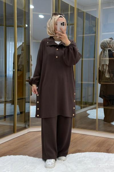 Çıt çıt detaylı oysho takım Kahverengi