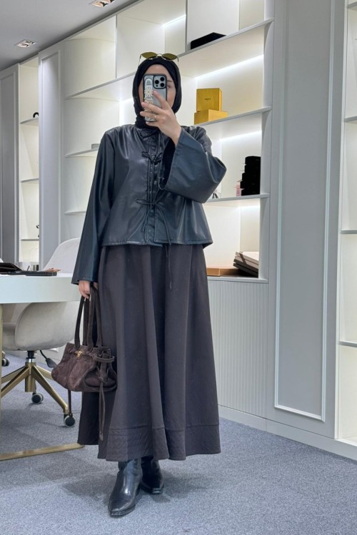 Kısa Deri Ceket  Siyah