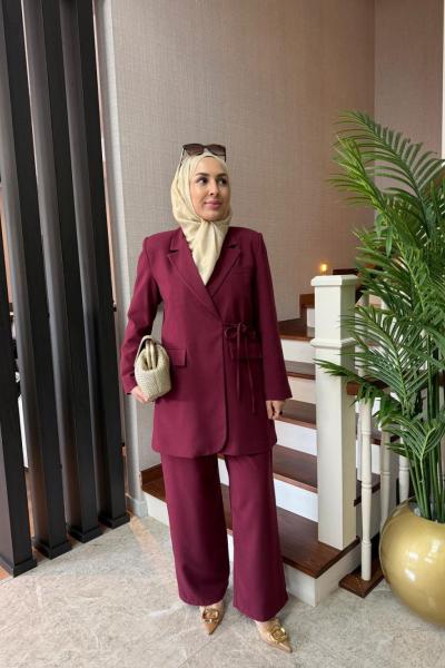 Kruvaze Ceket Takım Bordo