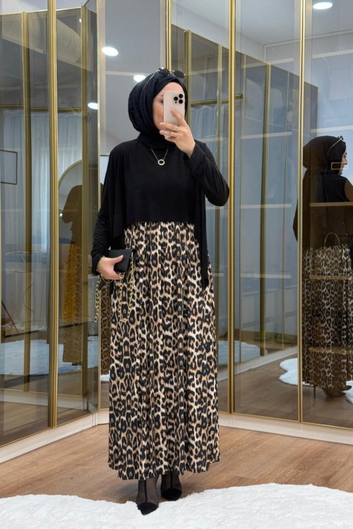 Leopar Desen  Tilda Elbise Siyah