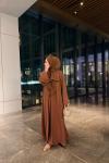 Nervürlü Elbise Abaya Kahverengi