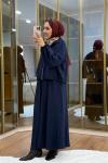Omuzu Büzgülü Ceket Etek Takım Lacivert