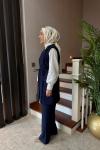 Püskül Detay Yelek Takım Lacivert