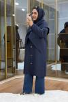 Şal Detaylı Kapitone Mont Lacivert