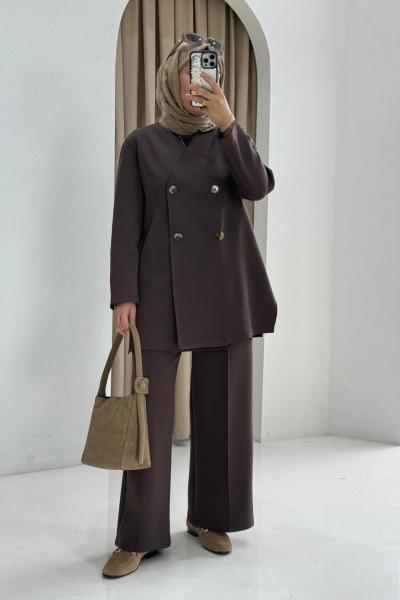 Scuba Ceketli Takım  Kahverengi