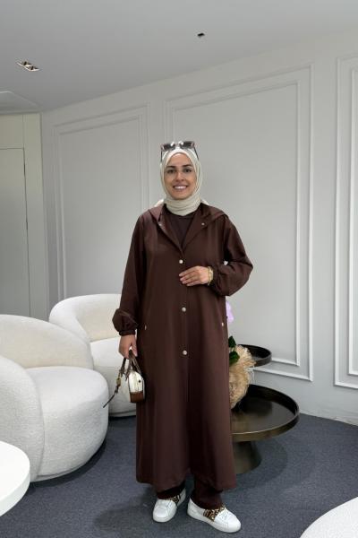 Uzun Kapüşonlu İkiiplik Takım Kahverengi