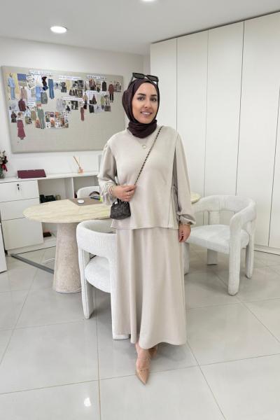 Yandan Büzgülü Oysho Etekli Takım Bej