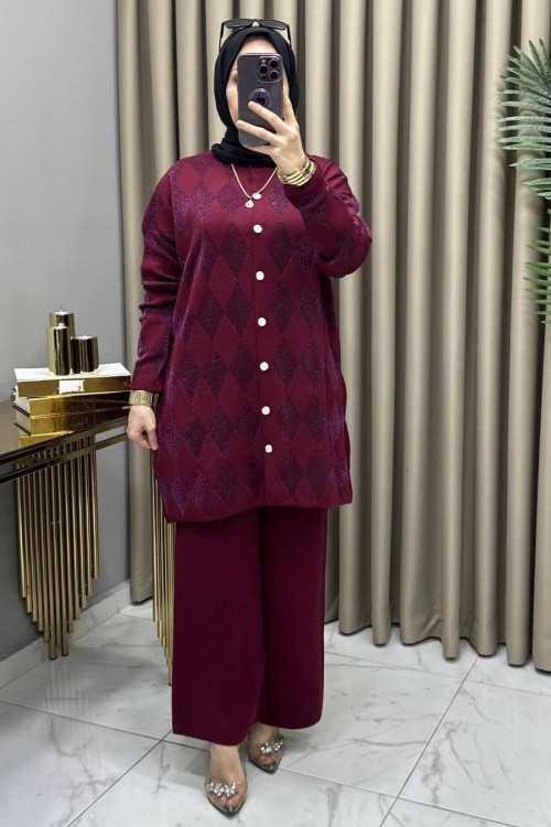 Evin Hırkalı Takım Bordo