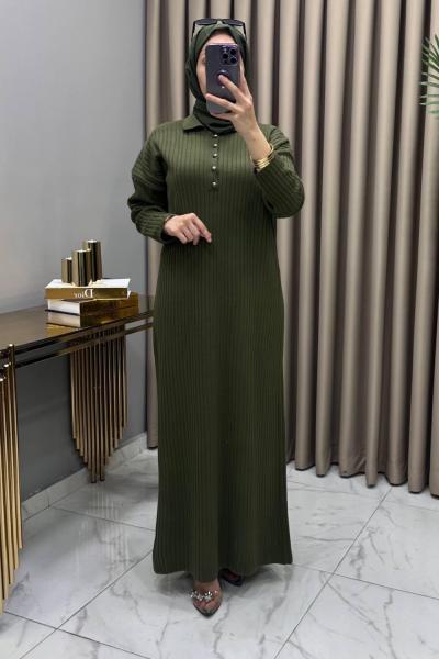 Kamer Triko Elbise Haki