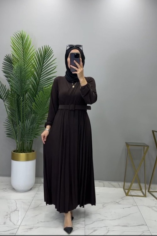 Kemerli Elbise Kahve